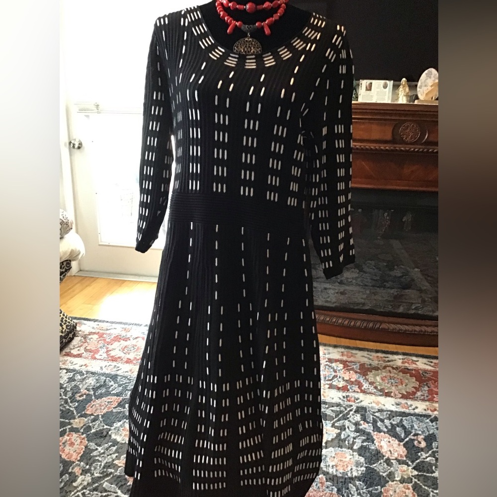 🌹NWT LANE BRYANT 14/16 A-LINE SWEATER KNIT BLK/WHITE DRESS - Picture 2 of 9